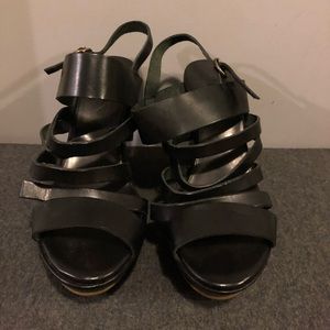 Ilenia p. Black leather wedge shoes